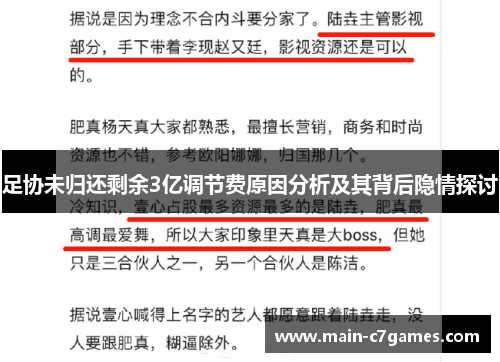 足协未归还剩余3亿调节费原因分析及其背后隐情探讨 足协未归还剩余3亿调节费原因分析及其背后隐情探讨
