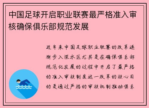 中国足球开启职业联赛最严格准入审核确保俱乐部规范发展 中国足球开启职业联赛最严格准入审核确保俱乐部规范发展